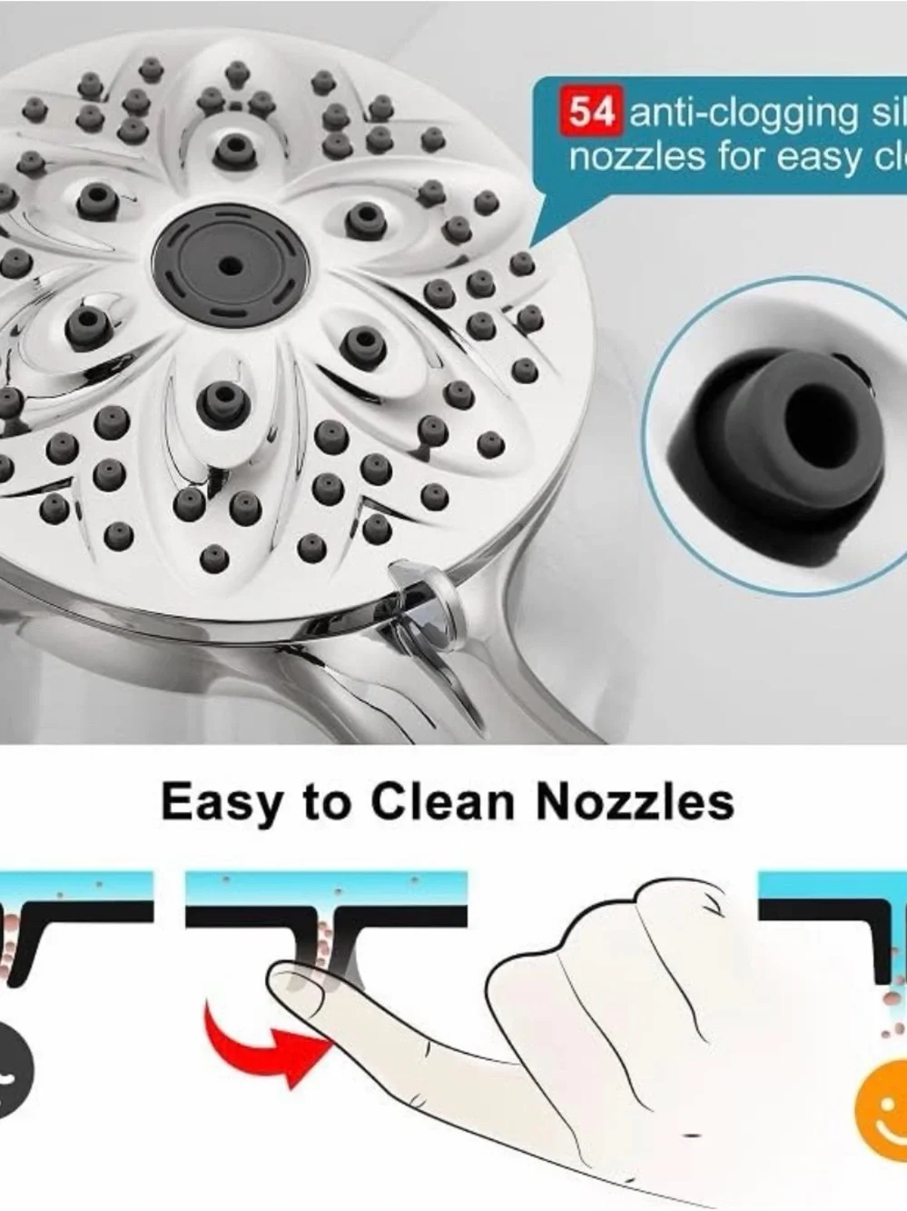 JDO High Pressure Handheld Shower Head 6 Spray Settings Chrome New